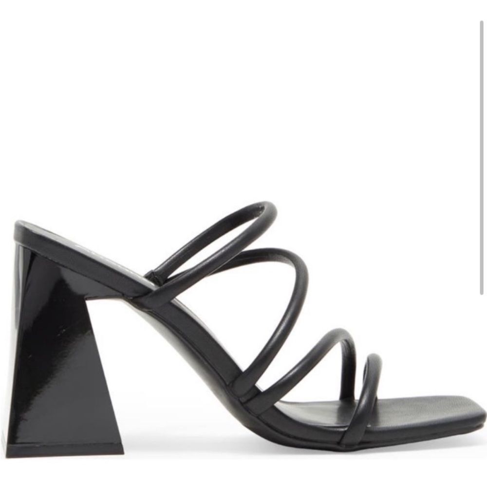 ABOUND Austyn Square Toe Strappy Heels Black Sculptural Block Heel Size 10